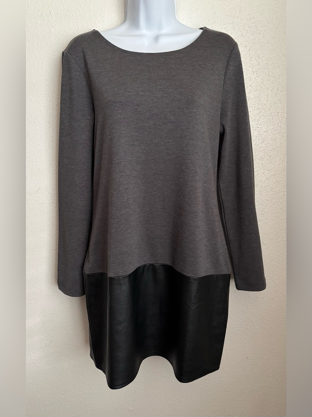 Banana Republic Grey and Black Long Sleeve Tunic with Faux Leather Panel